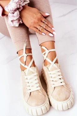 Damskie Boto Zamszowe Tenisówki Na Platformie Beżowe Whatever