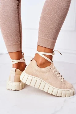 Damskie Boto Zamszowe Tenisówki Na Platformie Beżowe Whatever