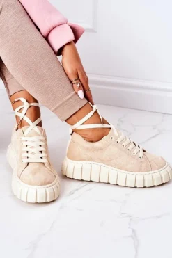 Damskie Boto Zamszowe Tenisówki Na Platformie Beżowe Whatever