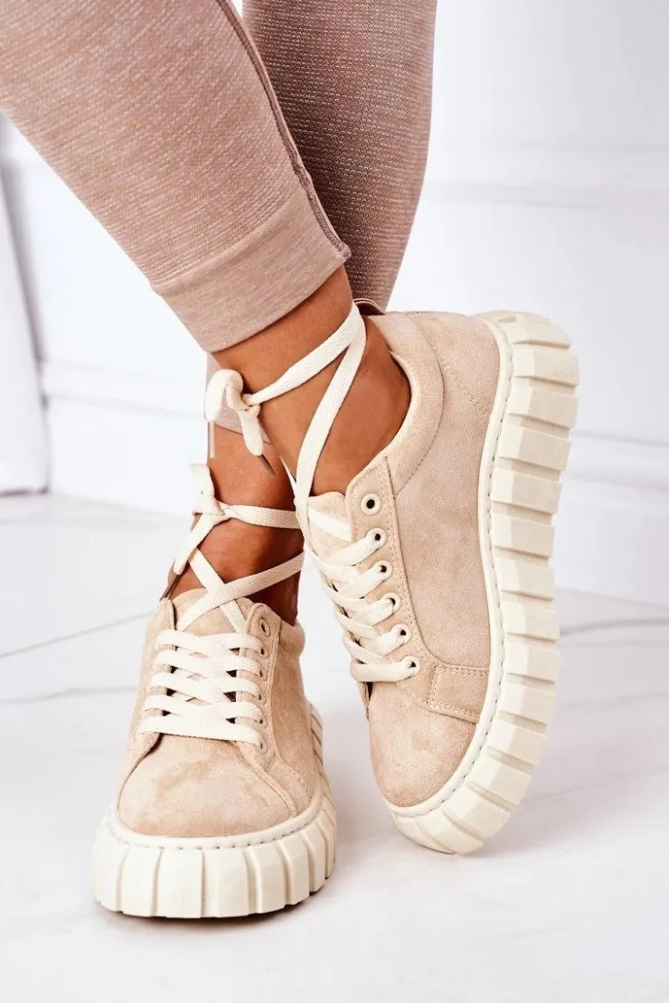 Damskie Boto Zamszowe Tenisówki Na Platformie Beżowe Whatever
