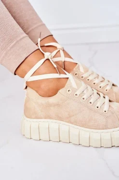 Damskie Boto Zamszowe Tenisówki Na Platformie Beżowe Whatever
