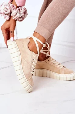 Damskie Boto Zamszowe Tenisówki Na Platformie Beżowe Whatever