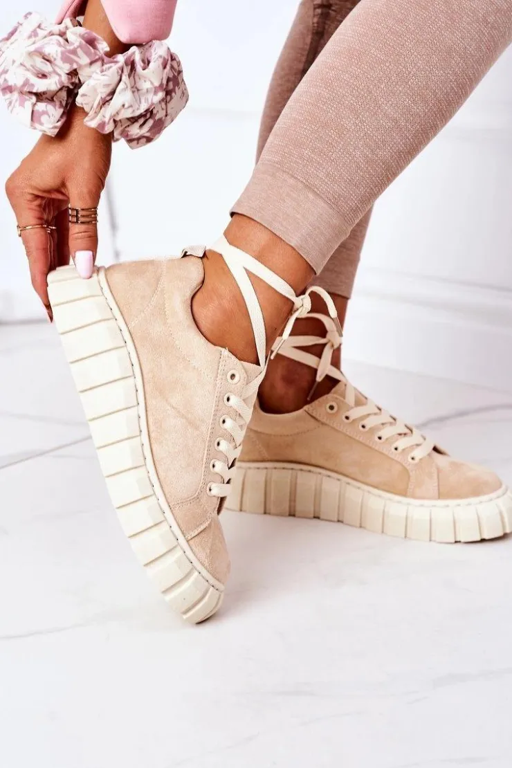 Damskie Boto Zamszowe Tenisówki Na Platformie Beżowe Whatever
