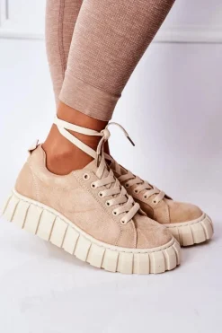 Damskie Boto Zamszowe Tenisówki Na Platformie Beżowe Whatever