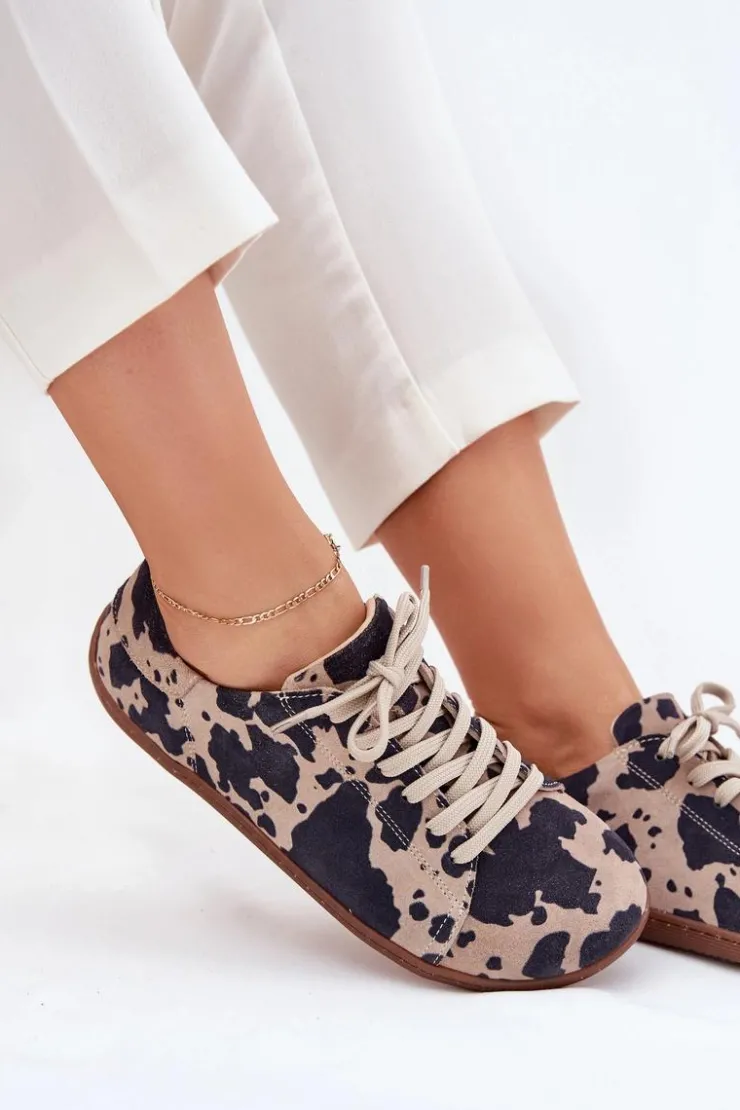 Zazoo Zamszowe Trampki Barefoot Damskie W Łaty N1120 Brązowo-Beżowe