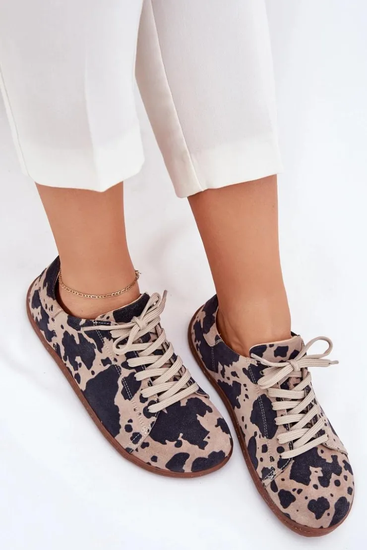 Zazoo Zamszowe Trampki Barefoot Damskie W Łaty N1120 Brązowo-Beżowe