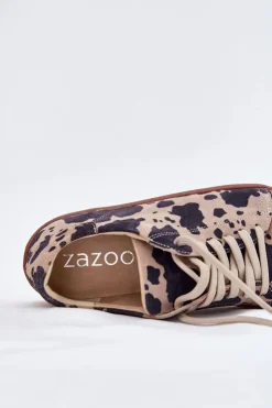 Zazoo Zamszowe Trampki Barefoot Damskie W Łaty N1120 Brązowo-Beżowe