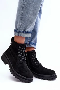 Boto Damskie Trapery|Botki Sznurowane*Zamszowe Trapery Botki Ocieplane Czarne Alden