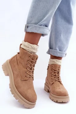 Best Boto Zamszowe Trapery Botki Ocieplane Ciemnobeżowe Alden