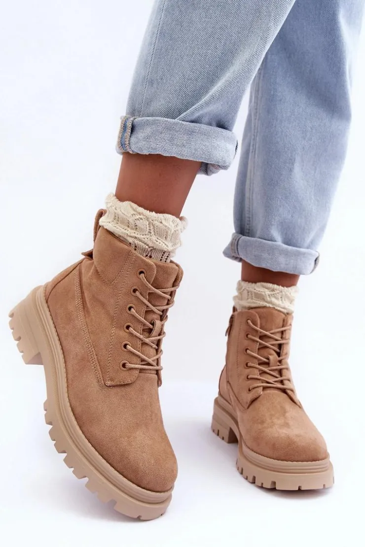 Best Boto Zamszowe Trapery Botki Ocieplane Ciemnobeżowe Alden