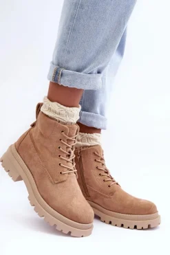 Best Boto Zamszowe Trapery Botki Ocieplane Ciemnobeżowe Alden