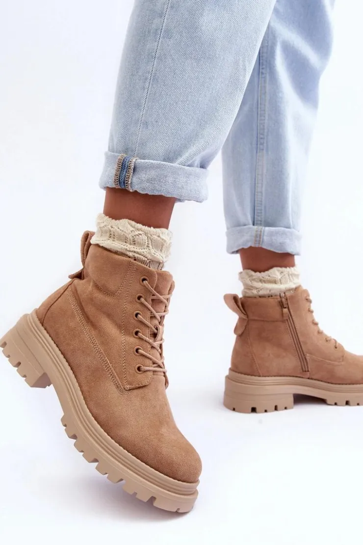 Best Boto Zamszowe Trapery Botki Ocieplane Ciemnobeżowe Alden