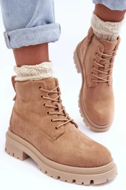 Best Boto Zamszowe Trapery Botki Ocieplane Ciemnobeżowe Alden