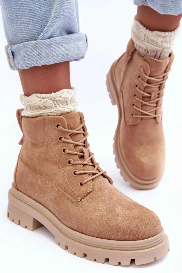 Best Boto Zamszowe Trapery Botki Ocieplane Ciemnobeżowe Alden