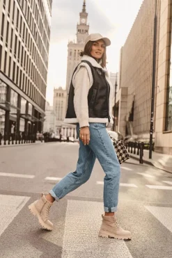 Damskie Boto Zamszowe Trapery Botki Ocieplane Beżowe Alden