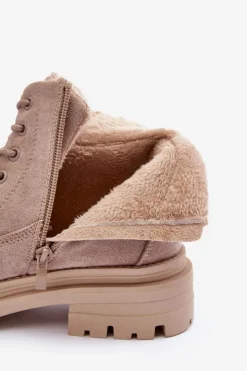 Damskie Boto Zamszowe Trapery Botki Ocieplane Beżowe Alden
