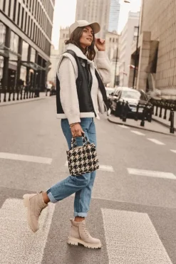 Damskie Boto Zamszowe Trapery Botki Ocieplane Beżowe Alden