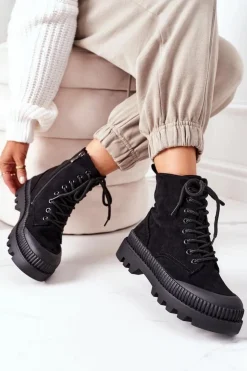 New Boto Zamszowe Trapery Na Platformie Czarne Here I Am