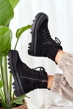 New Boto Zamszowe Trapery Na Platformie Czarne Here I Am