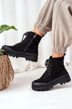 New Boto Zamszowe Trapery Na Platformie Czarne Here I Am