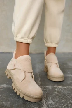 Damskie buty S.Barski Zamszowe Wiosenne Botki Trapery Na Suwak Jasnobeżowe Remgate