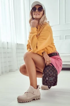 Damskie buty S.Barski Zamszowe Wiosenne Botki Trapery Na Suwak Jasnobeżowe Remgate