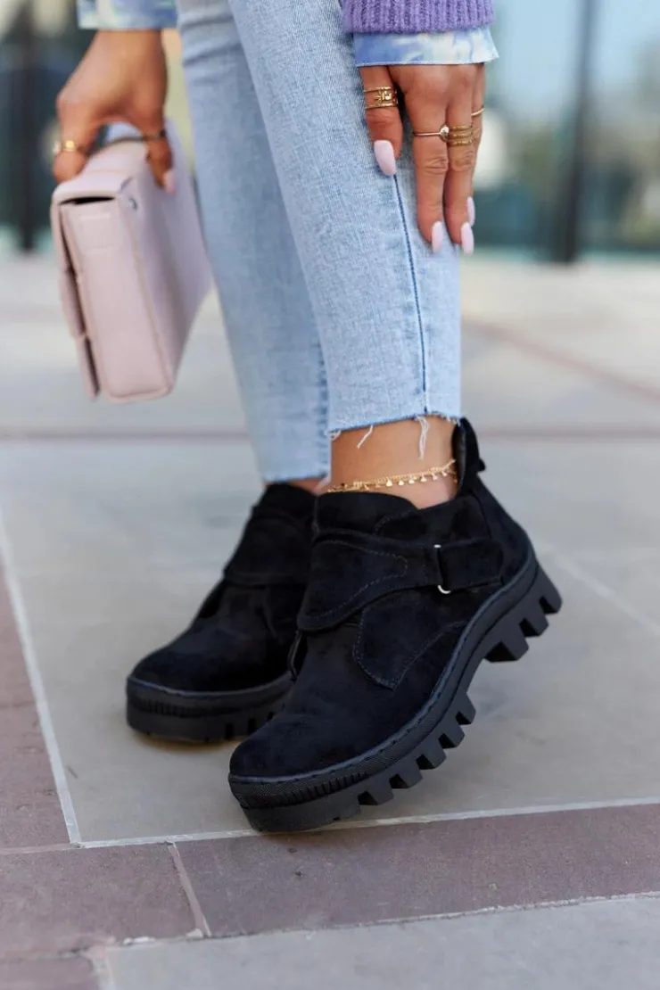 Damskie buty S.Barski Botki Wiosenne|Damskie Trapery*Zamszowe Wiosenne Botki Trapery Na Suwak Czarne Remgate