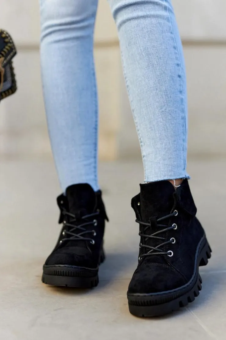 Damskie Damskie buty S.Barski Zamszowe Wiosenne Botki Trapery Wiązane Czarne Dalles