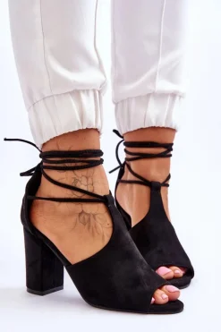 Boto Sandały Na Obcasie*Zamszowe Wiązane Sandały Na Obcasie Czarne Sophie