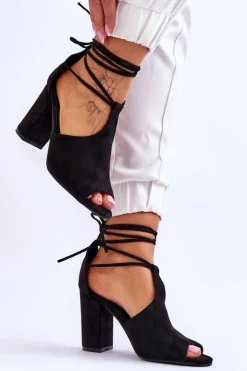 Boto Sandały Na Obcasie*Zamszowe Wiązane Sandały Na Obcasie Czarne Sophie