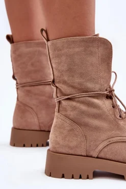 Outlet Boto Zamszowe Workery Botki Na Płaskim Obcasie Beżowe Jence