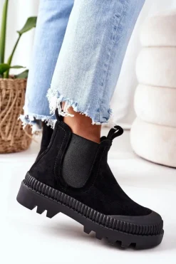 Damskie Boto Zamszowe Workery Na Platformie Czarne Come With Me