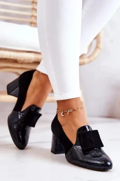 Boto Czółenka Zamszowe|Czółenka Na Słupku*Zamszowe Wężowe Czółenka Czarne Diana