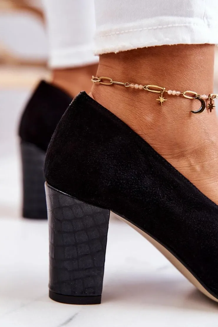 Damskie Boto Zamszowe Wężowe Czółenka Czarne Kathleen