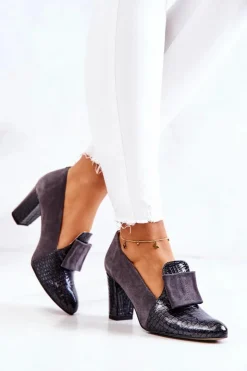 Boto Zamszowe Wężowe Czółenka Szare Kathleen