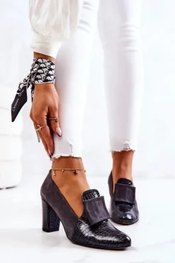 Boto Zamszowe Wężowe Czółenka Szare Kathleen