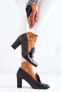 Boto Zamszowe Wężowe Czółenka Szare Kathleen