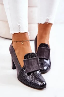 Boto Zamszowe Wężowe Czółenka Szare Kathleen