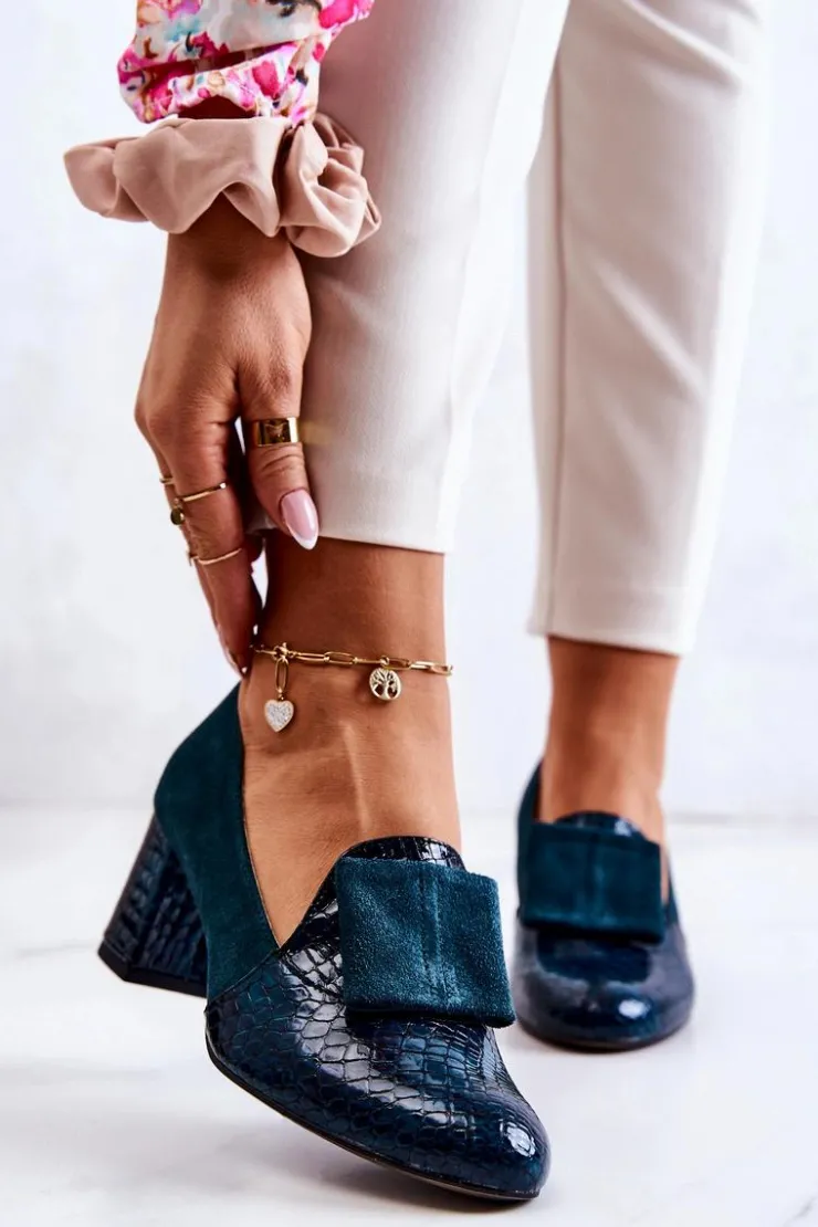 Damskie Boto Zamszowe Wężowe Czółenka Zielone Diana