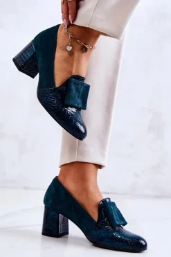 Damskie Boto Zamszowe Wężowe Czółenka Zielone Diana