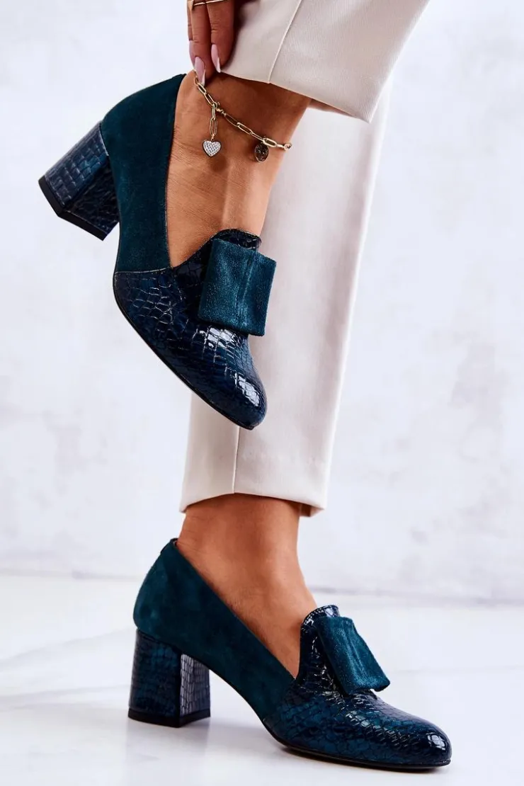 Damskie Boto Zamszowe Wężowe Czółenka Zielone Diana