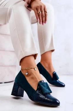 Damskie Boto Zamszowe Wężowe Czółenka Zielone Diana