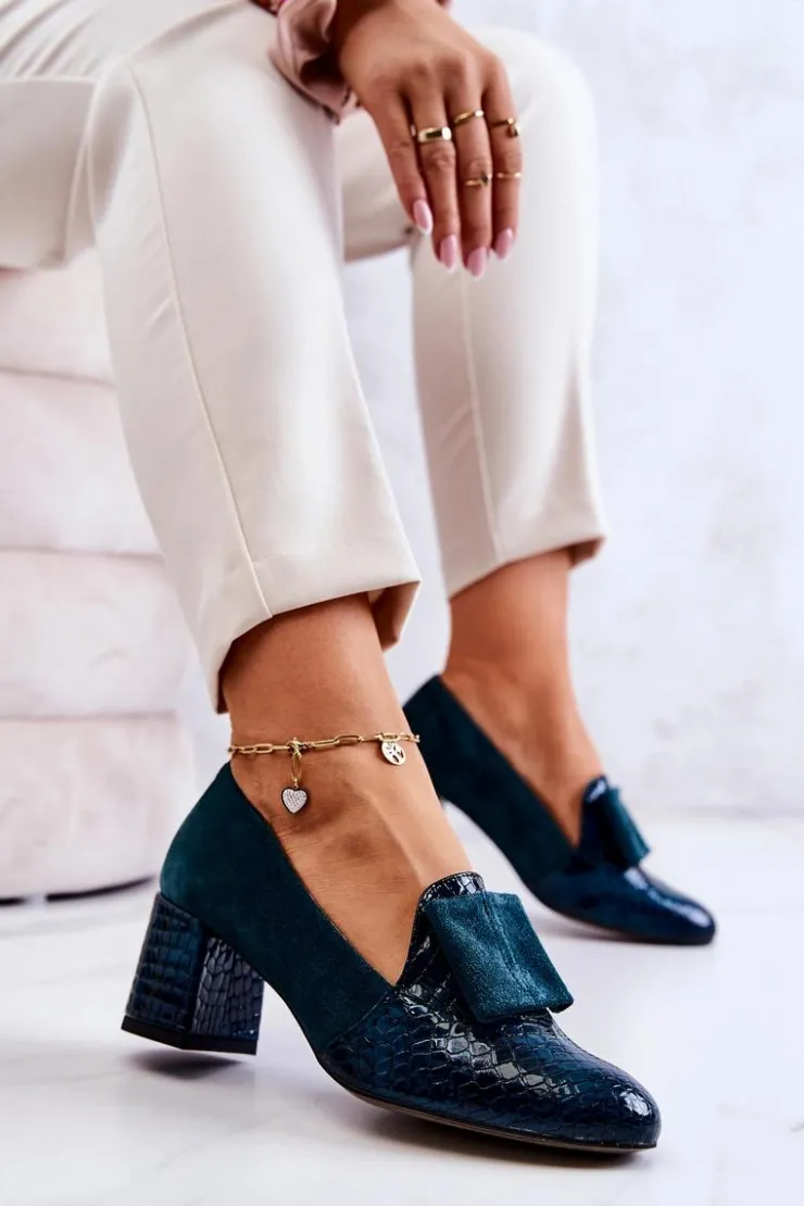 Damskie Boto Zamszowe Wężowe Czółenka Zielone Diana