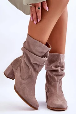 Hot Maciejka Zamszowe Wsuwane Botki 06005-10 Ciemnobeżowe