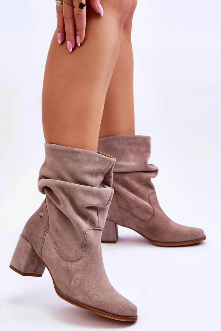 Hot Maciejka Zamszowe Wsuwane Botki 06005-10 Ciemnobeżowe