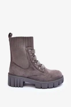 Sale Boto Zamszowe Wsuwane Botki Skarpetkowe Szare Hope