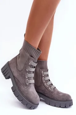 Sale Boto Zamszowe Wsuwane Botki Skarpetkowe Szare Hope