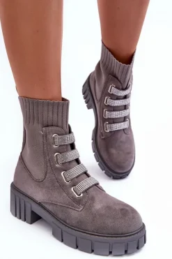 Sale Boto Zamszowe Wsuwane Botki Skarpetkowe Szare Hope