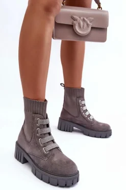 Sale Boto Zamszowe Wsuwane Botki Skarpetkowe Szare Hope