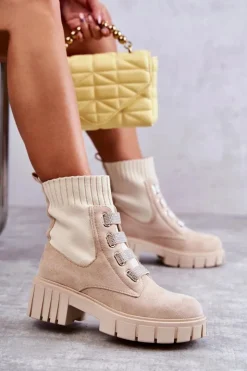 Boto Czarne Botki|Brązowe I Beżowe Botki*Zamszowe Wsuwane Botki Skarpetkowe Beżowe Hope